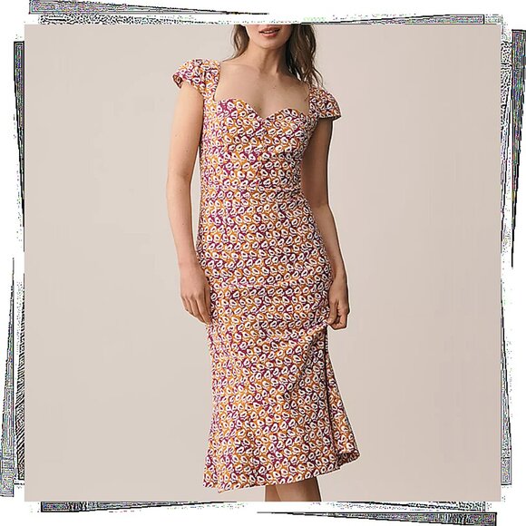 NWT: Purple, Yellow, Cream Fit & Flare Cap Sleeve SweetHeart Neckline Dress (XS) - Picture 1 of 3